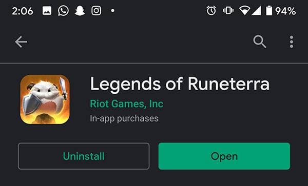 L'application Legends of Runeterra sur le Play Store