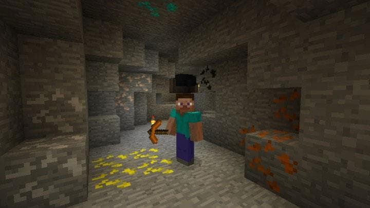 Un joueur de Minecraft en train de miner