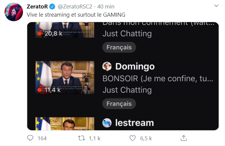 L'allocution d'Emmanuel Macron était très présente sur Twitch