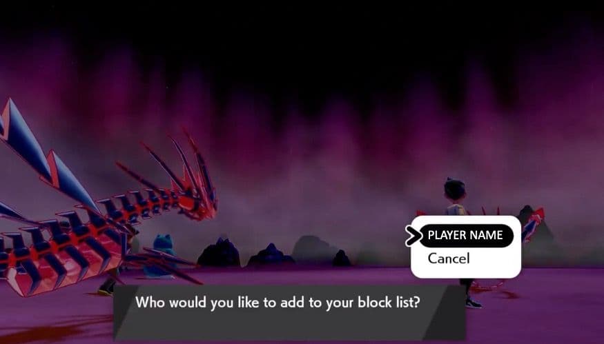 Pokémon épée bouclier antre écran blocklist Game Freak