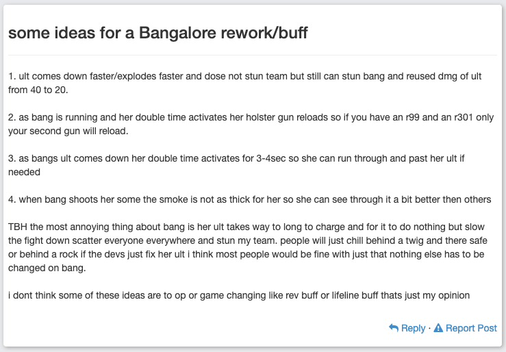 Idée de changements pour Bangalore - Apex Legends