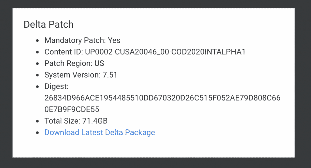 Delta Patch CoD PS4DataBase