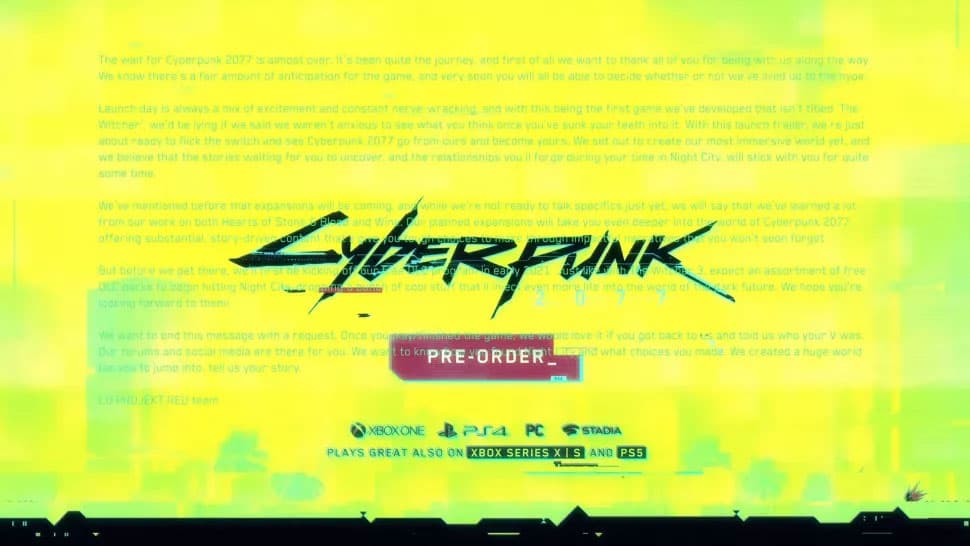 Annonce de CD Projekt dans le trailer de Cyberpunk 2077
