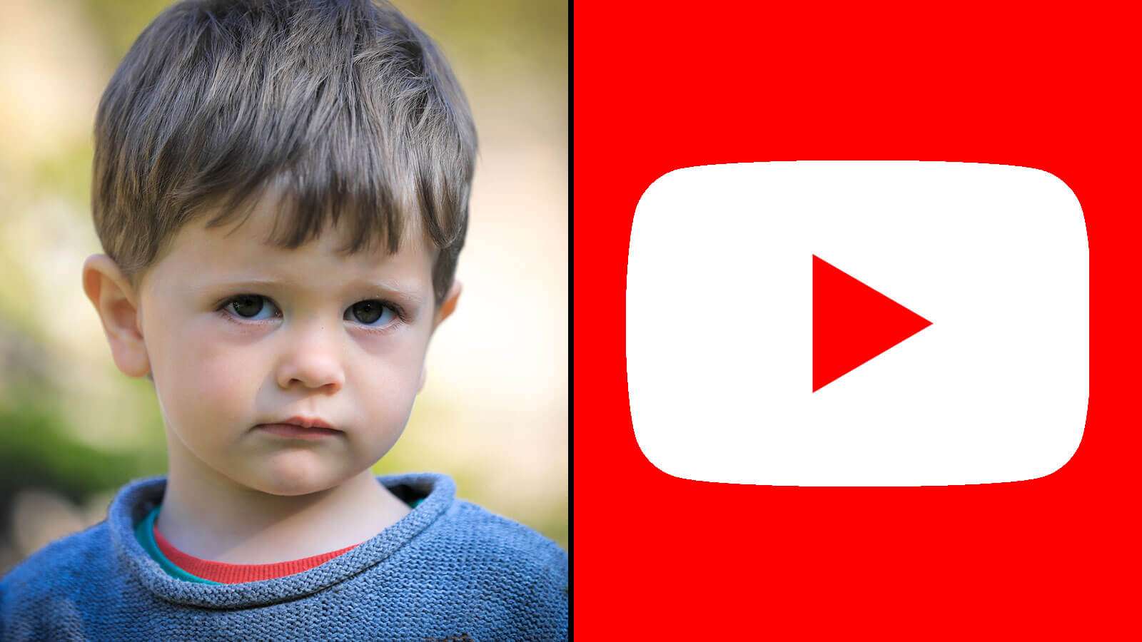 Un enfant triste face au logo de YouTube