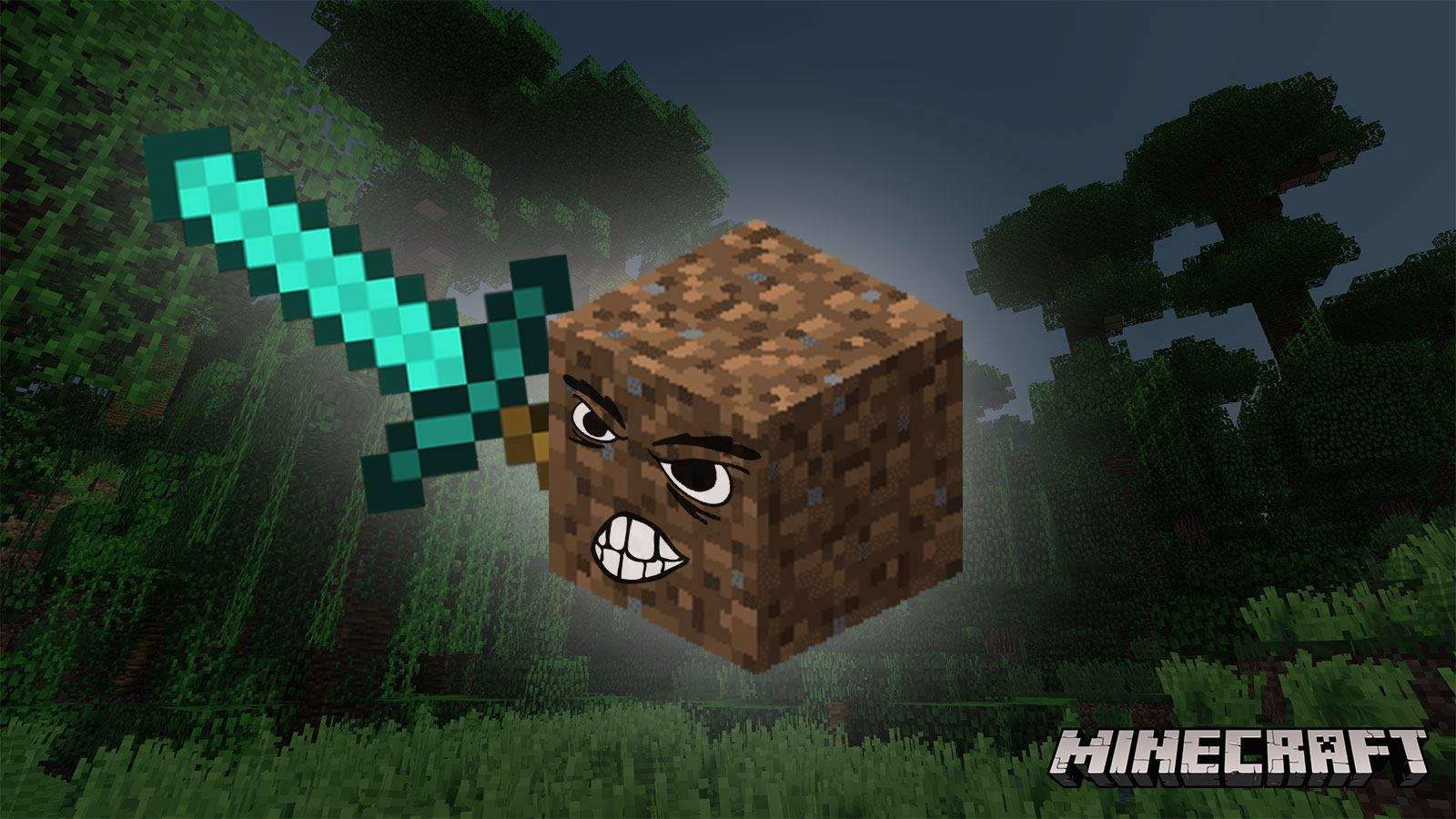 Un bloc de terre avec une épée en diamant dans Minecraft