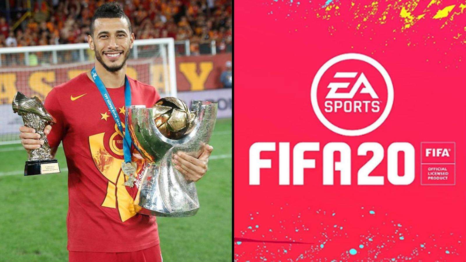 Younès Belhanda portant deux trophés avec le Galatasaray et FIFA 20