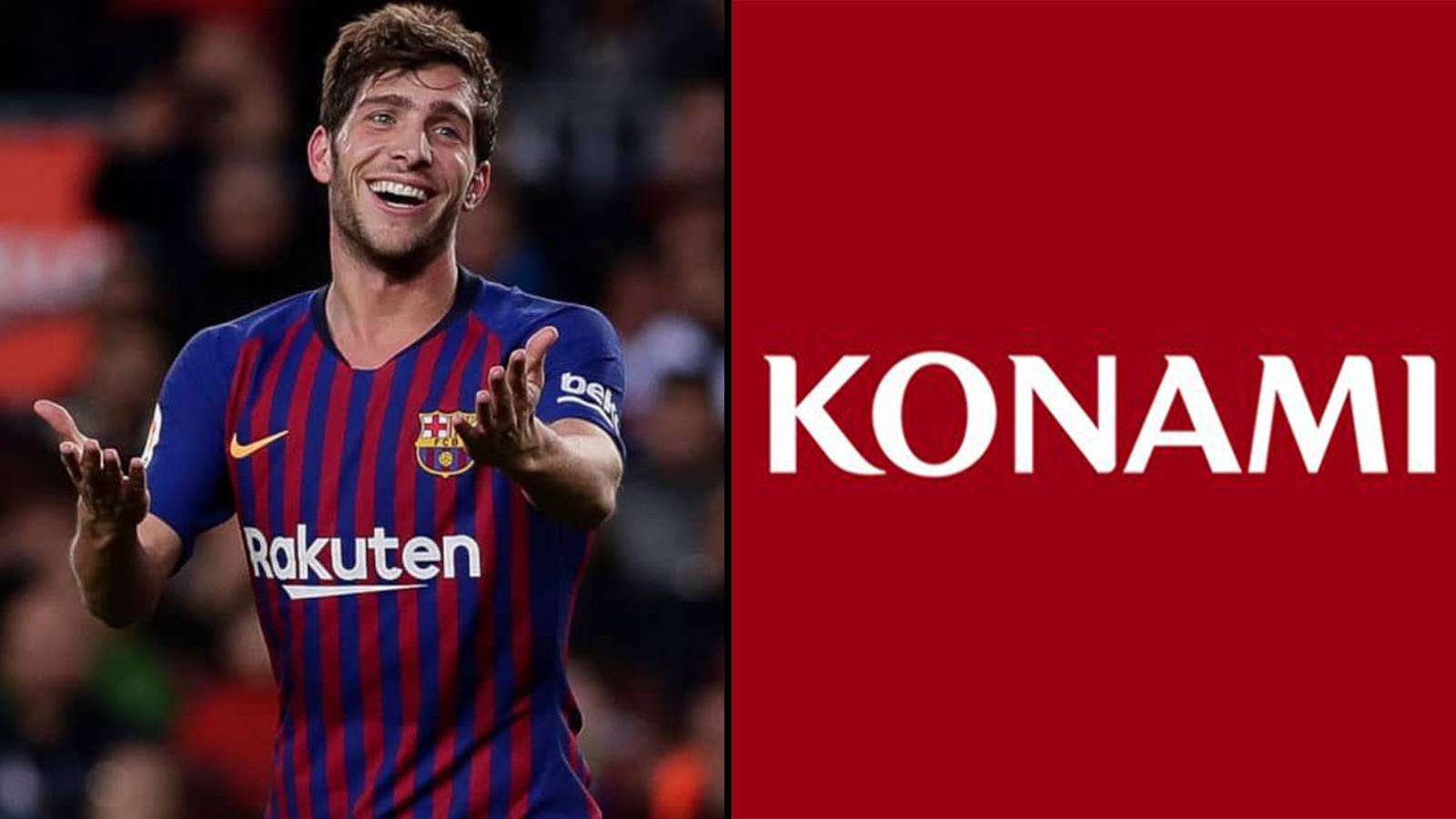 Le joueur du FC Barcelone, Sergi Roberto et le logo officiel de Konami