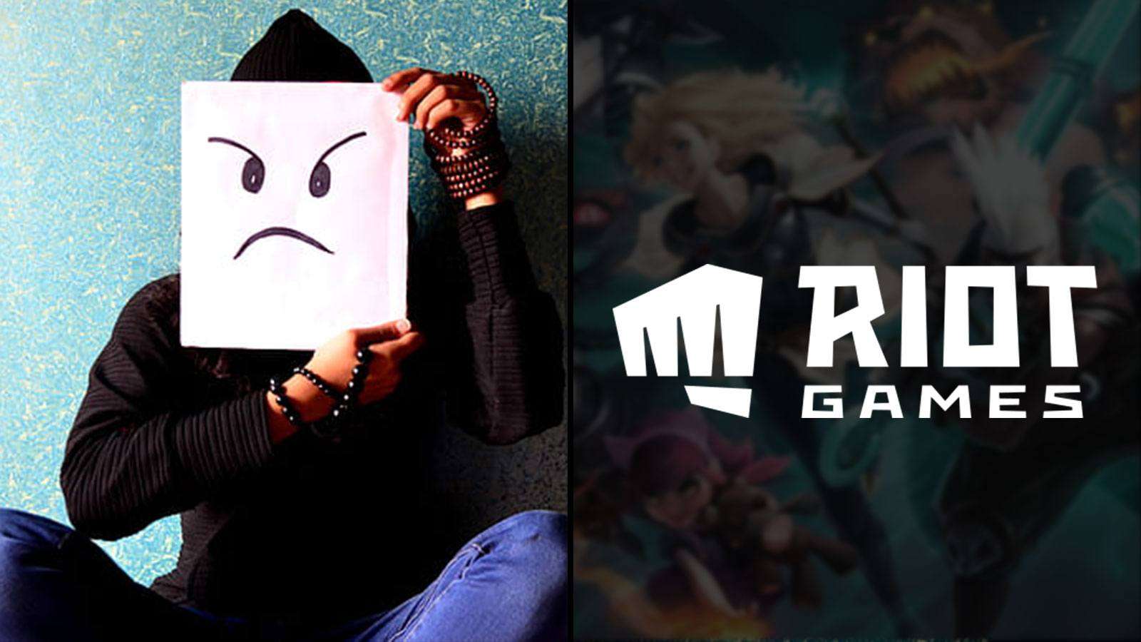 Un joueur en colère face au logo de Riot Games