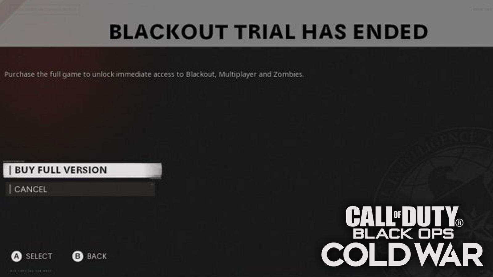 Version d'essaie Blackout terminée BOCW Treyarch