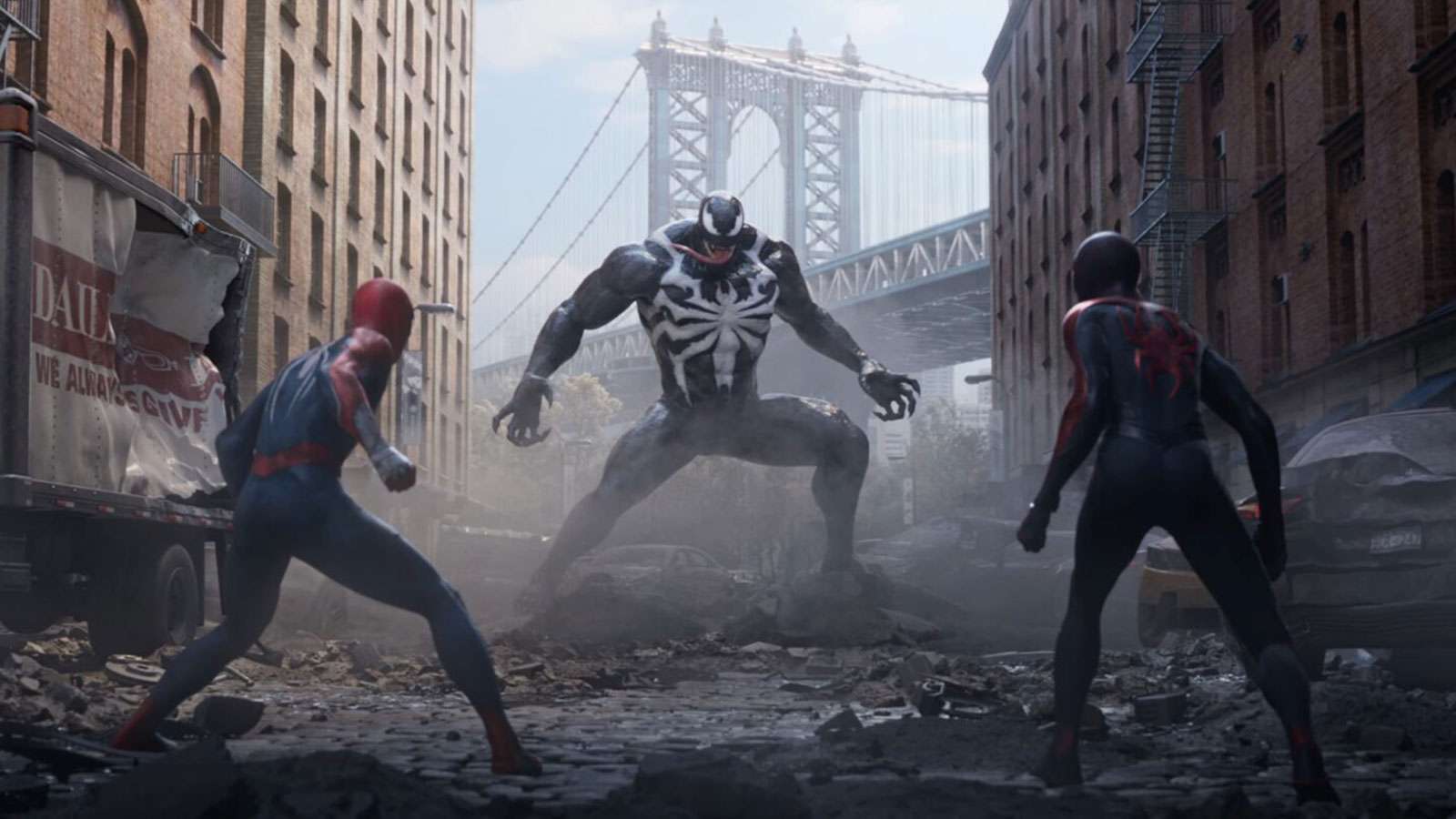 Venom face à Miles Morales et Peter Parker dans Marvel's Spider-Man 2