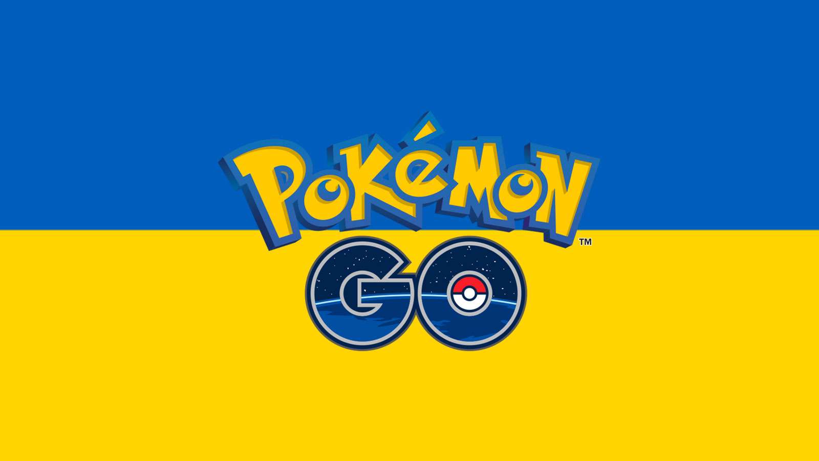 Le drapeau de l'Ukraine derrière le logo Pokémon Go