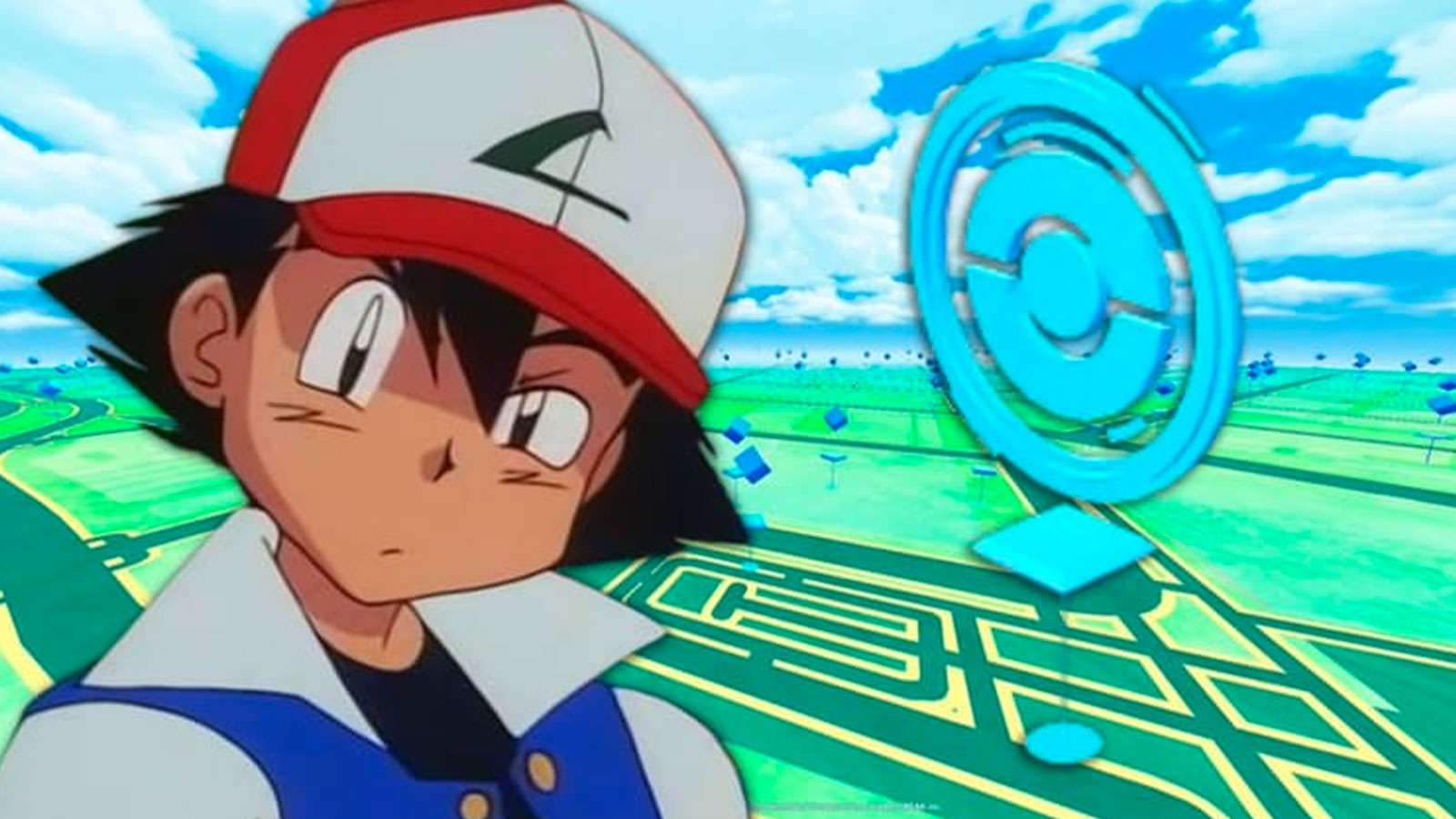 Sacha, à côté d'un PokéStop de Pokémon Go