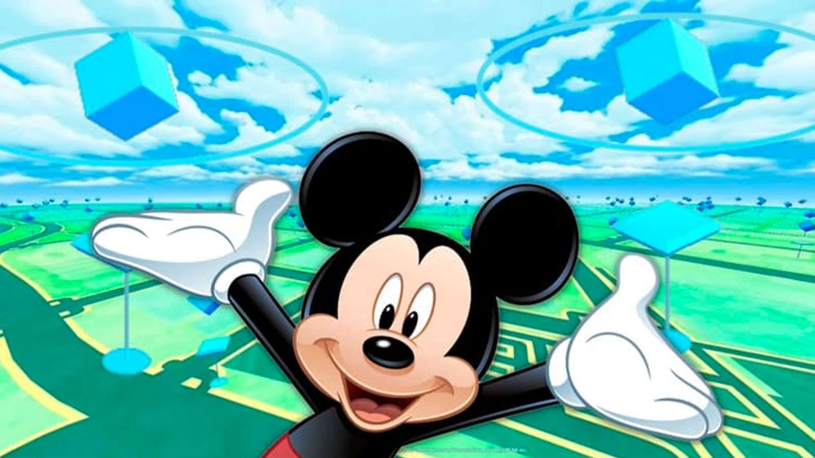 Mickey et des PokéStops de Pokémon Go