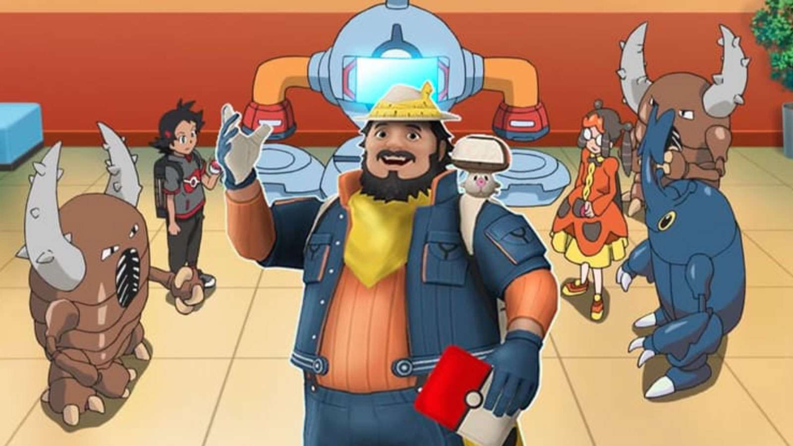 Mateo devant une machine d'échange de Pokémon