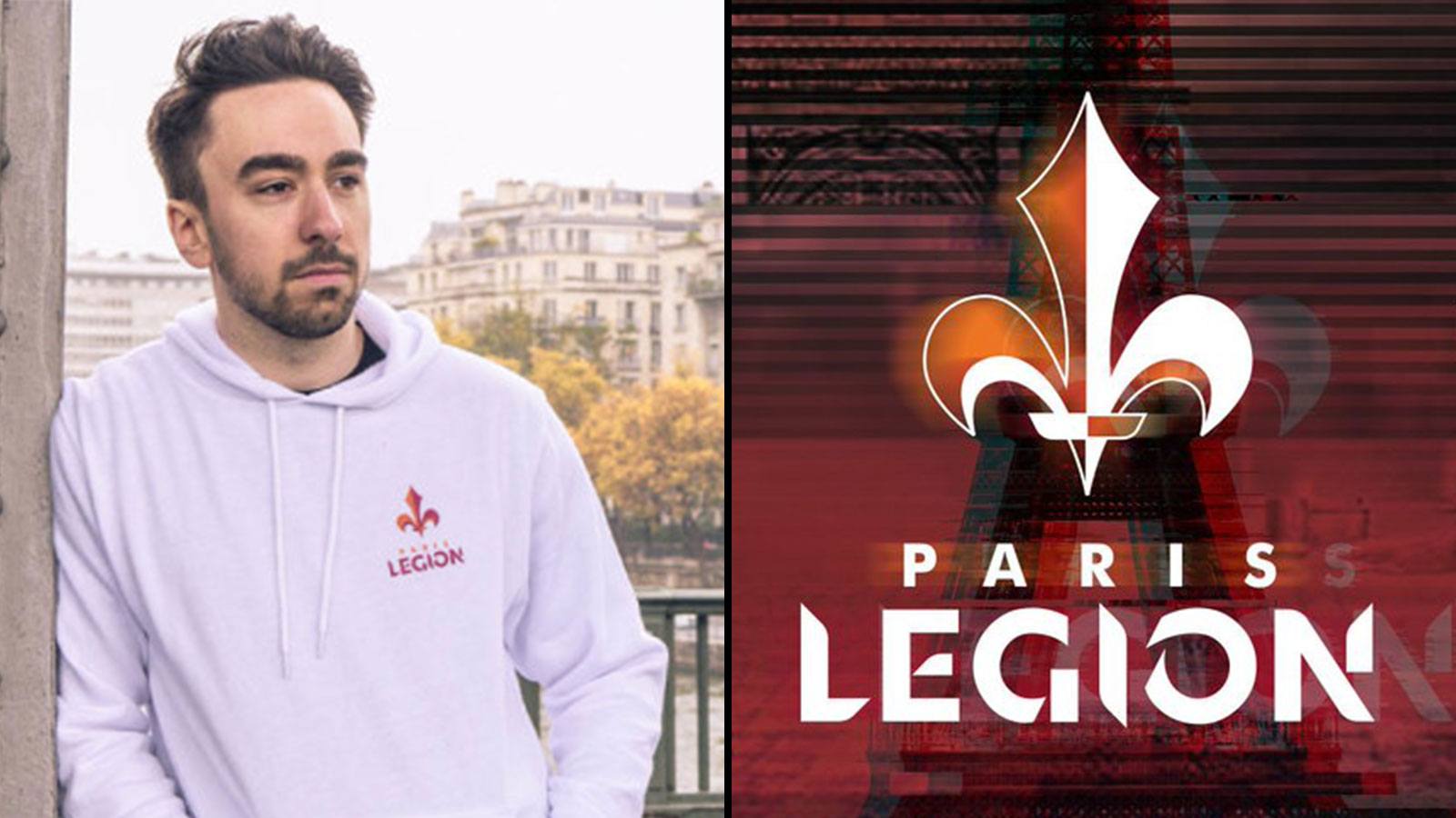 Le joueur français Breszy face au logo de Paris legion