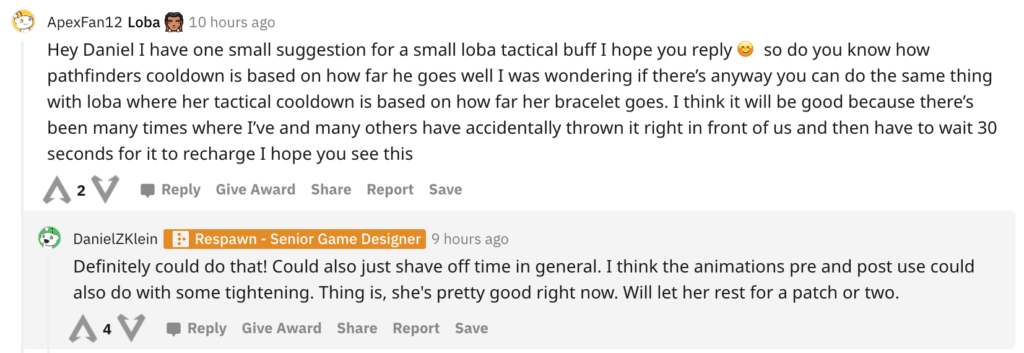 Daniel Klein a répondu à différentes idées de buff pour Loba