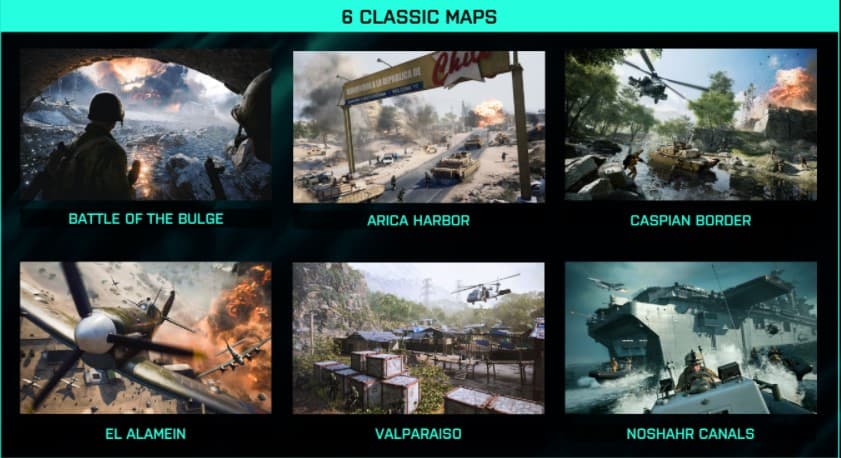 Six cartes classiques Battlefield 2042 Portal
