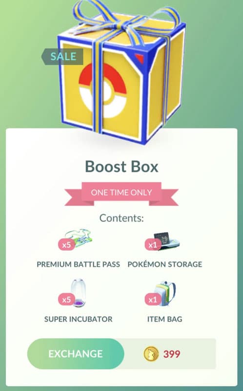 Boost Box dans la boutique Pokémon Go