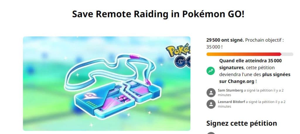 La pétition pour les raids à distance de Pokémon Go.