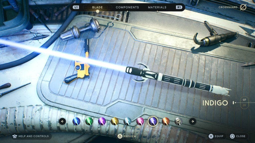 Sabre laser indigo dans Star Wars Jedi: Survivor