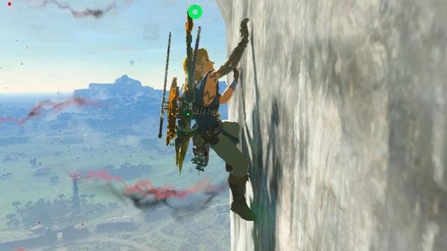 Link escaladant une montagne dans Zelda tears of the Kingdom