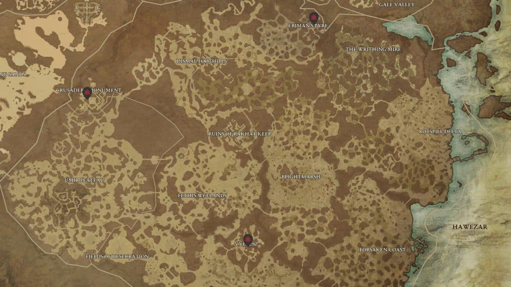 Cartes des Bastions dans la région Hawezar | Diablo 4