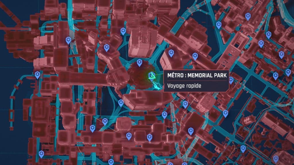 Emplacement du Métro Memorial Park dans Cyberpunk 2077