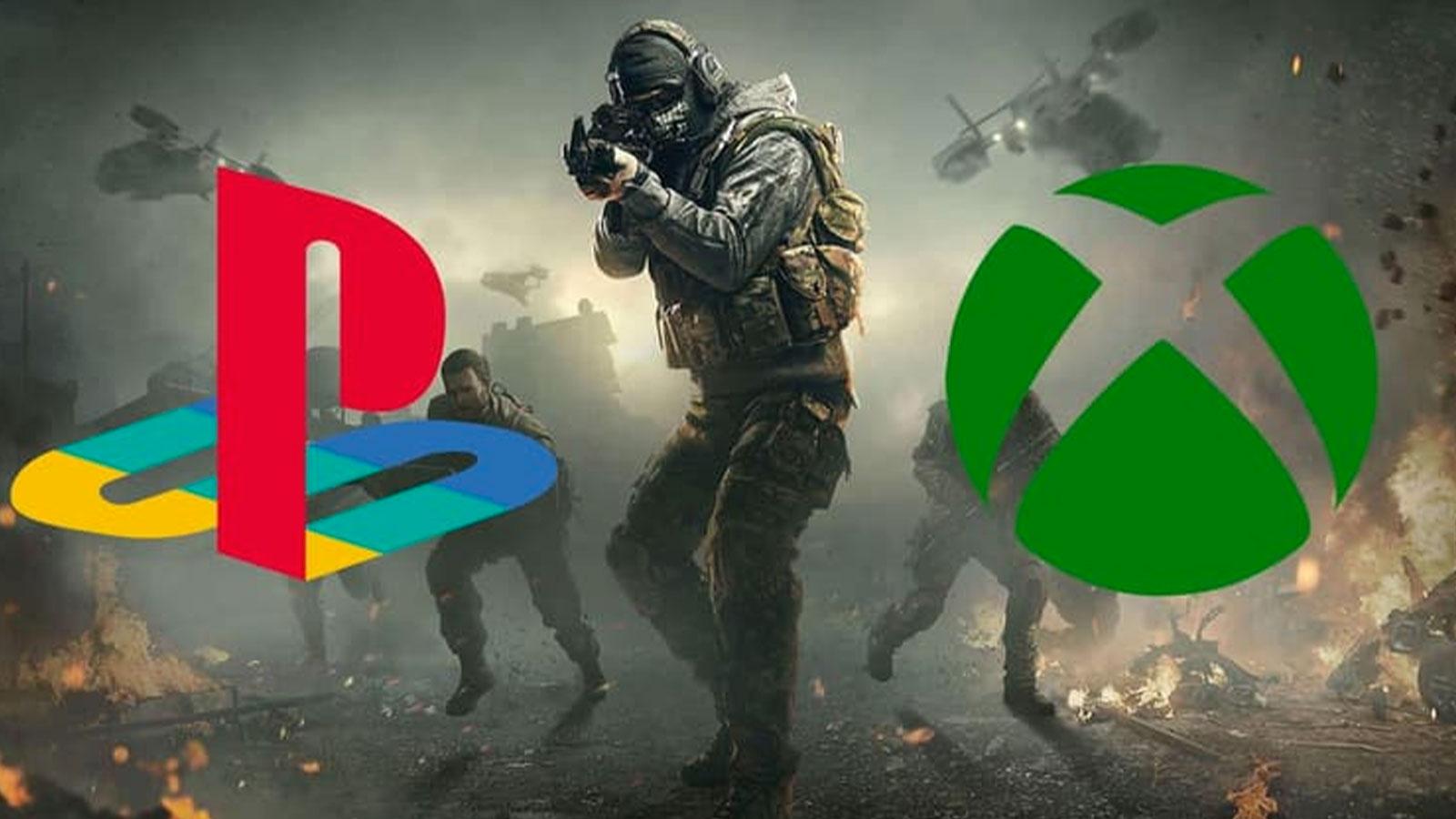 Les logos PlayStation et Xbox sur un fond Call of Duty
