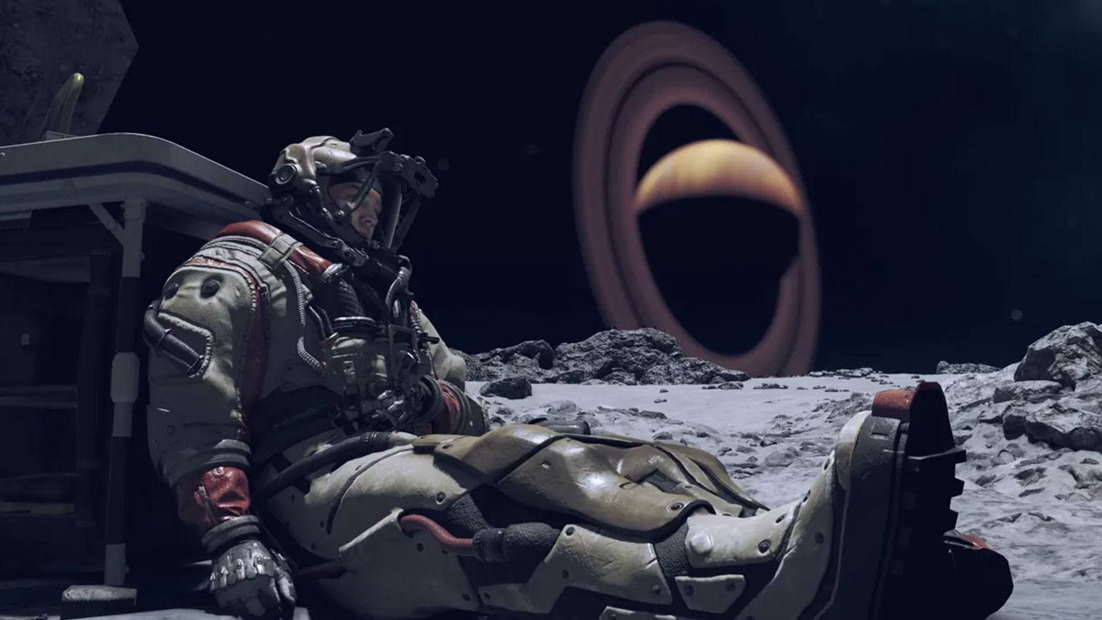 Un astronaute sur une planète rocheuse dans Starfield