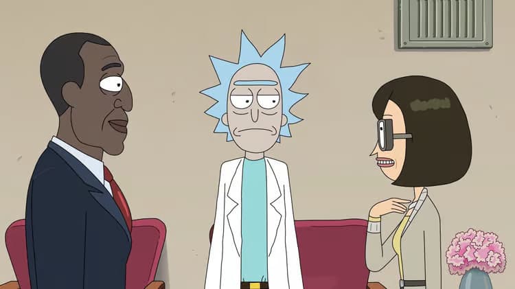 Rick en pleine discution dans Rick et Morty