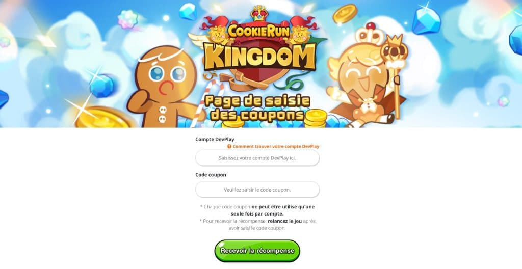 Visuel du site pour activer les codes de Cookie Run: Kingdom