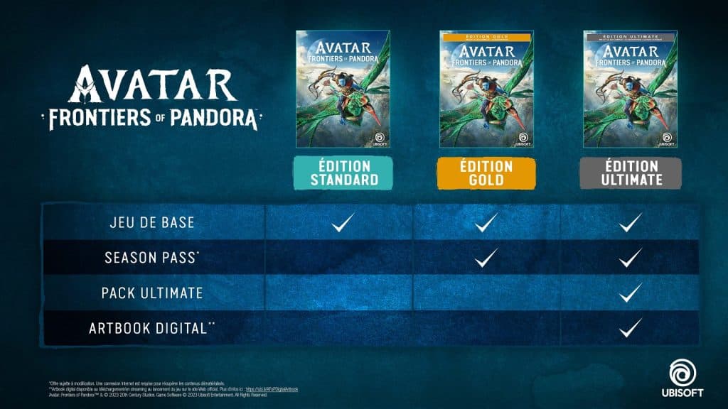 Différentes éditions du jeu Avatar: Frontiers of Pandora