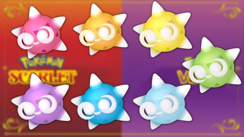 Différentes couleurs de la forme Noyau de Météno dans Pokémon Écarlate & Violet