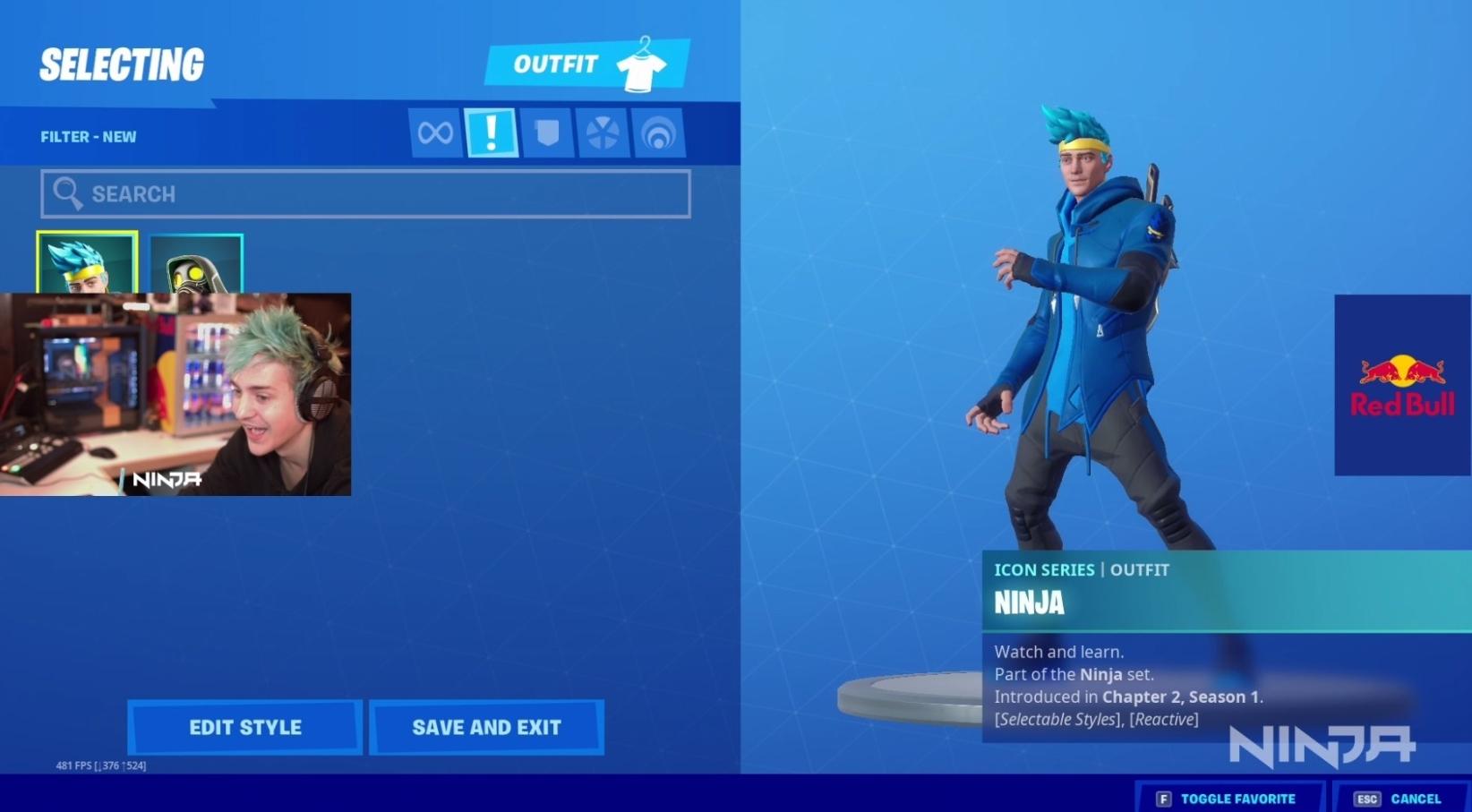 Ninja qui présente son skin sur Fortnite