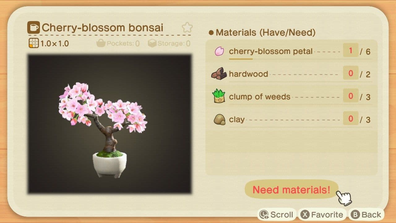 Animal Crossing recette bonsaï 