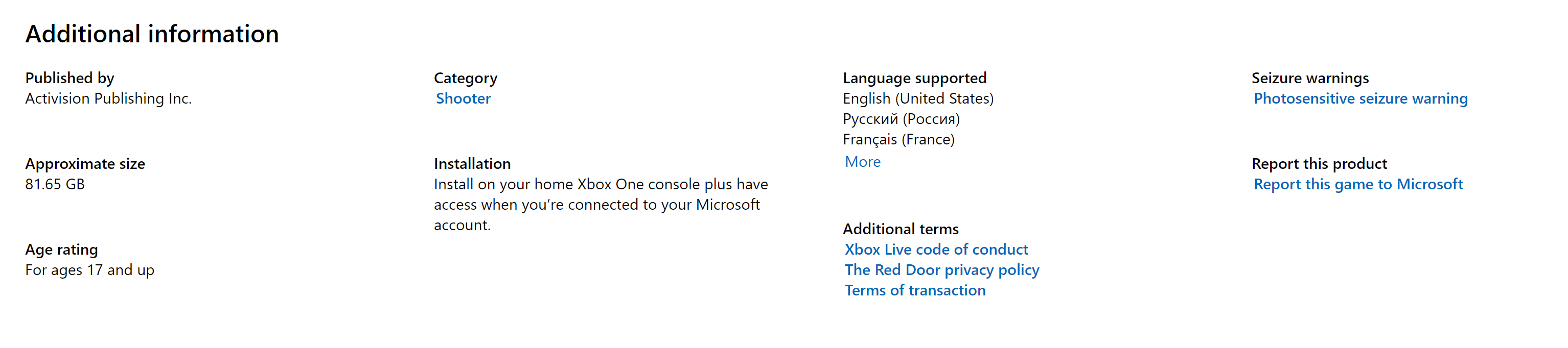 The Red Door CoD 2020 Xbox Live store