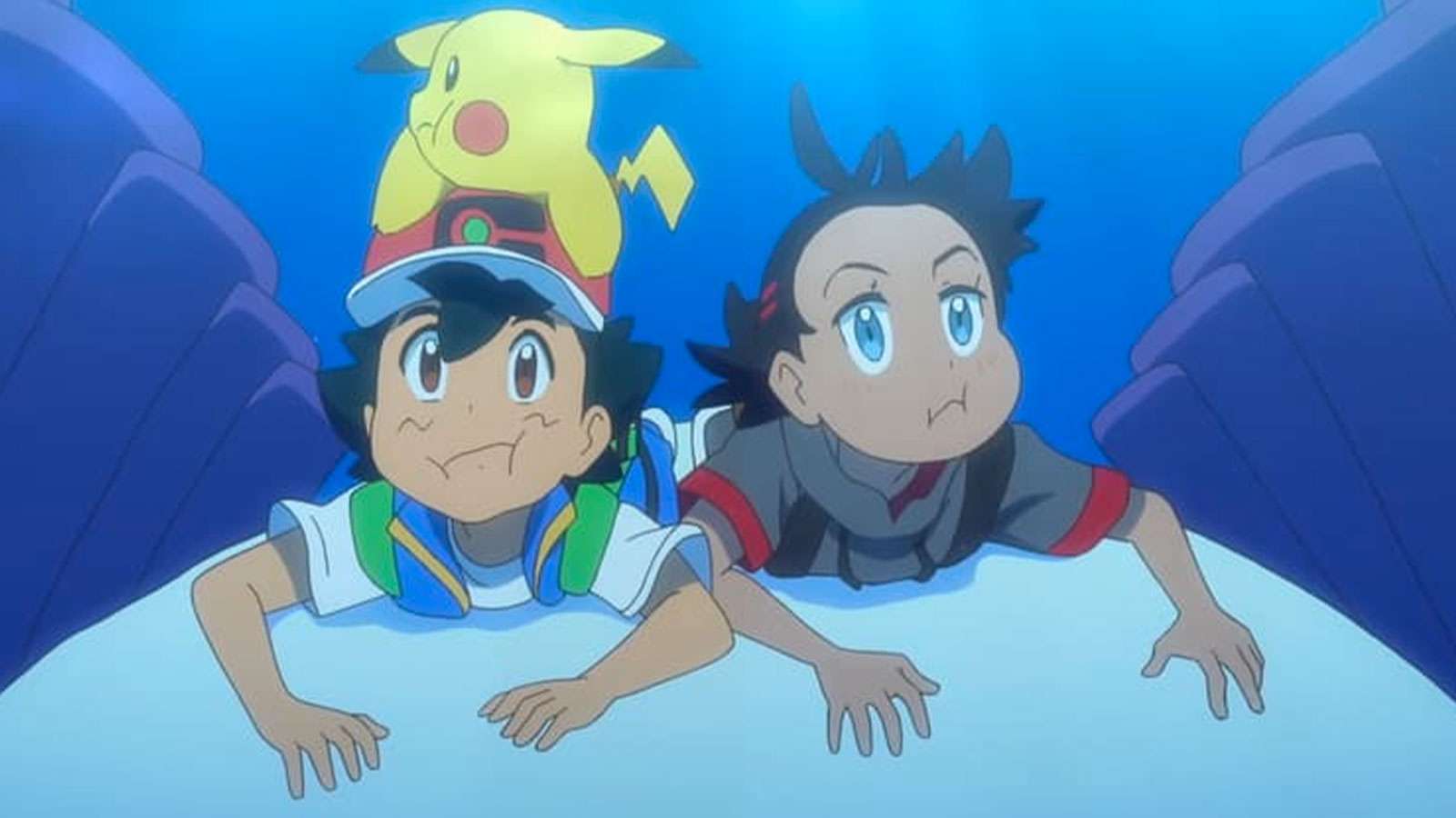 Sacha et Pikachu sous l'eau