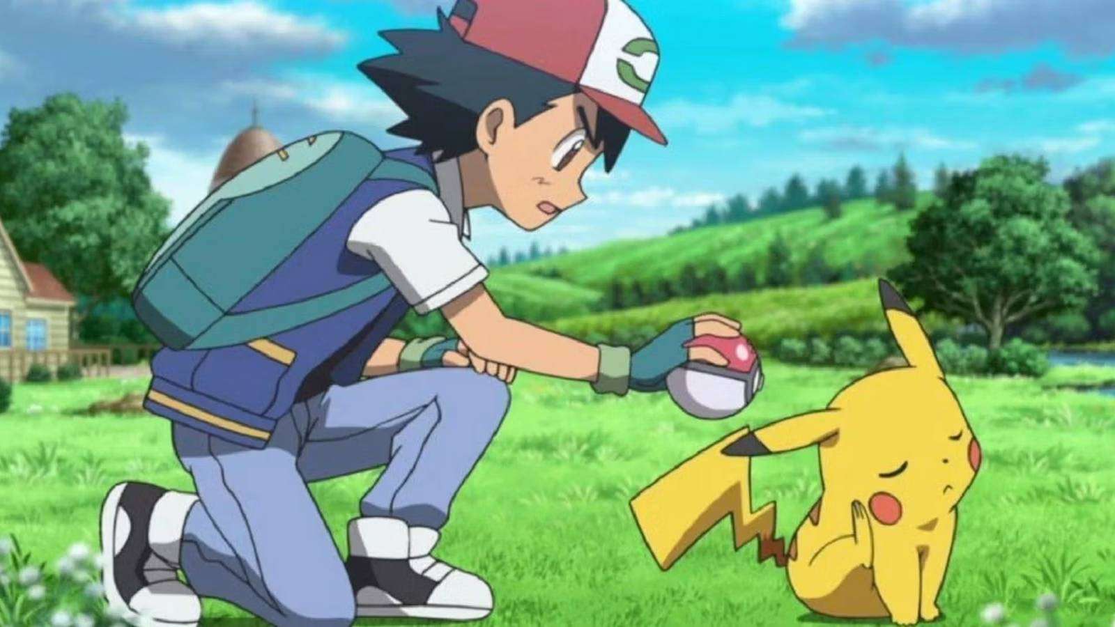 Sacha et Pikachu dans l'anime Pokémon