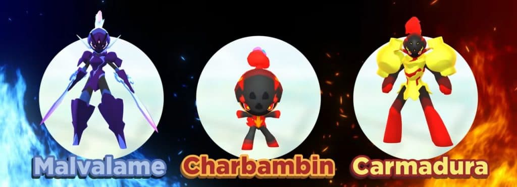 Charbambin, Carmadura et Malvalame dans Pokémon Go