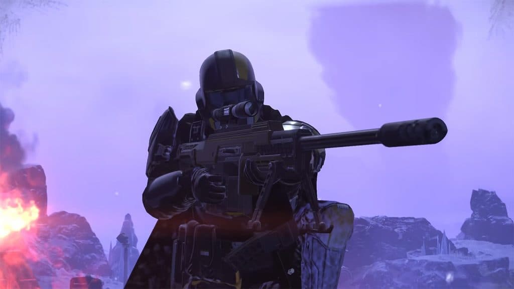 A Helldiver with a sniper rifle in Helldivers 2