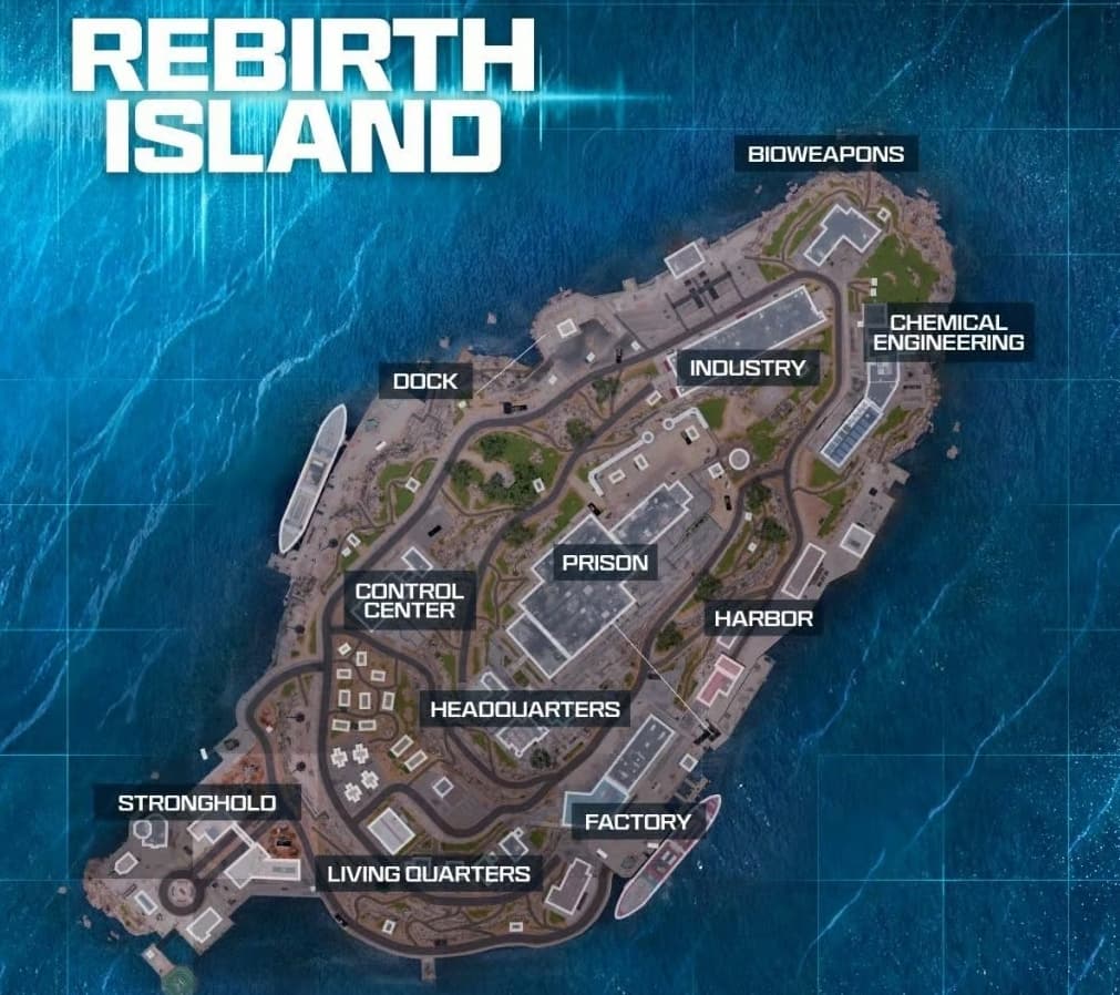 Carte Rebirth Island Warzone emplacements
