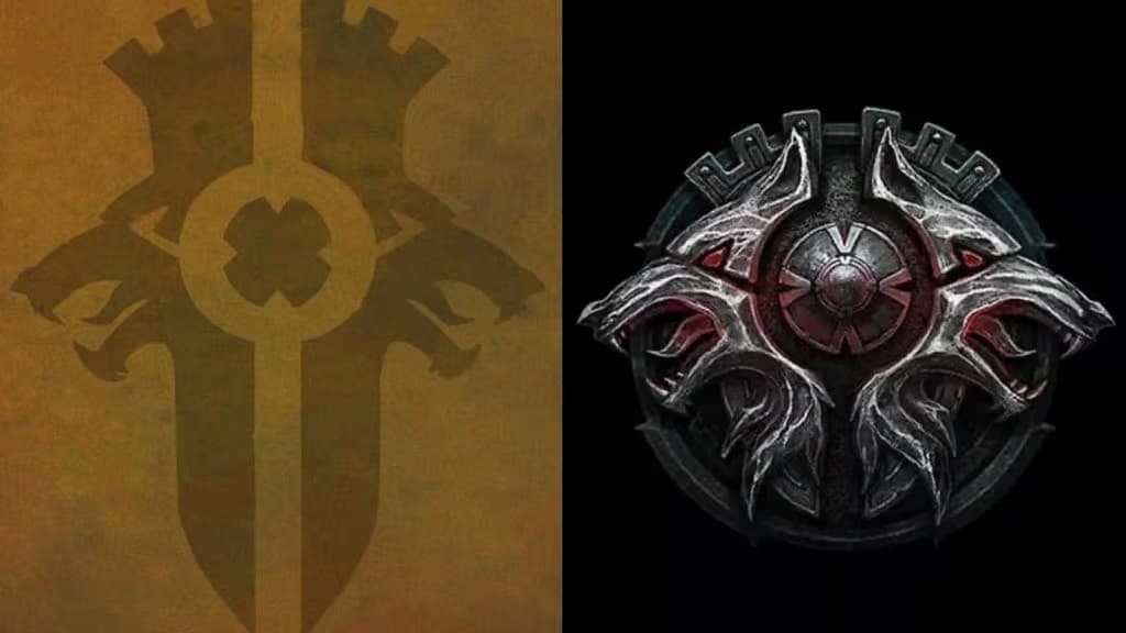 Comparaison du logo du Loup de Fer de Diablo 2 et d'un logo de Diablo 4