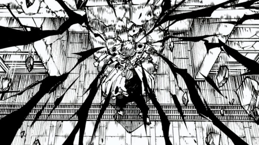 Yuji Itadori utilisant un Rayon Noir sur Sukuna dans le manga Jujutsu Kaisen