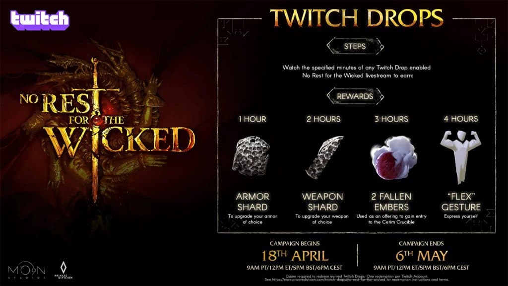 Twitch Drops de No rest for the Wicked