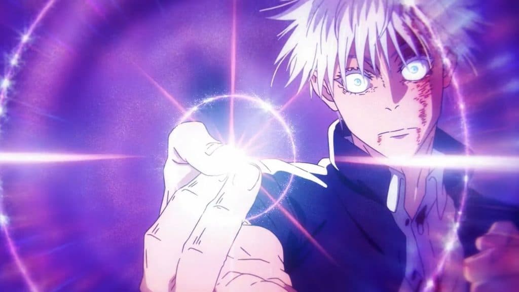 Satoru Gojo verwendet die imaginäre Gleichung, Violett im Anime Jujutsu Kaisen
