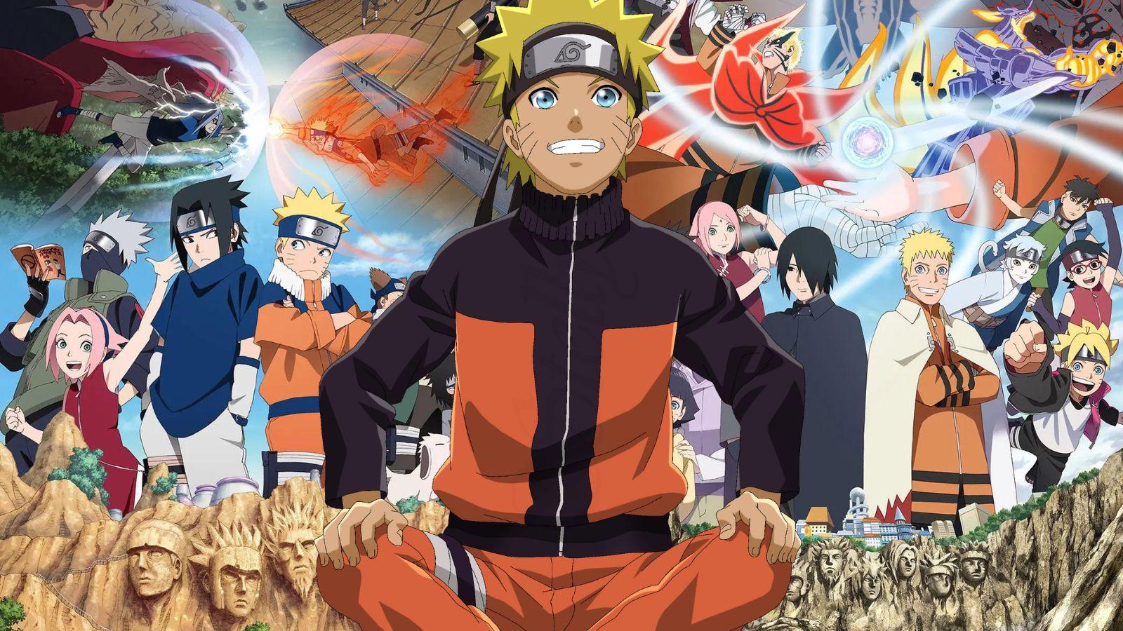 Naruto Shippuden avec les posters de l'anime special pour le 20e anniversaire